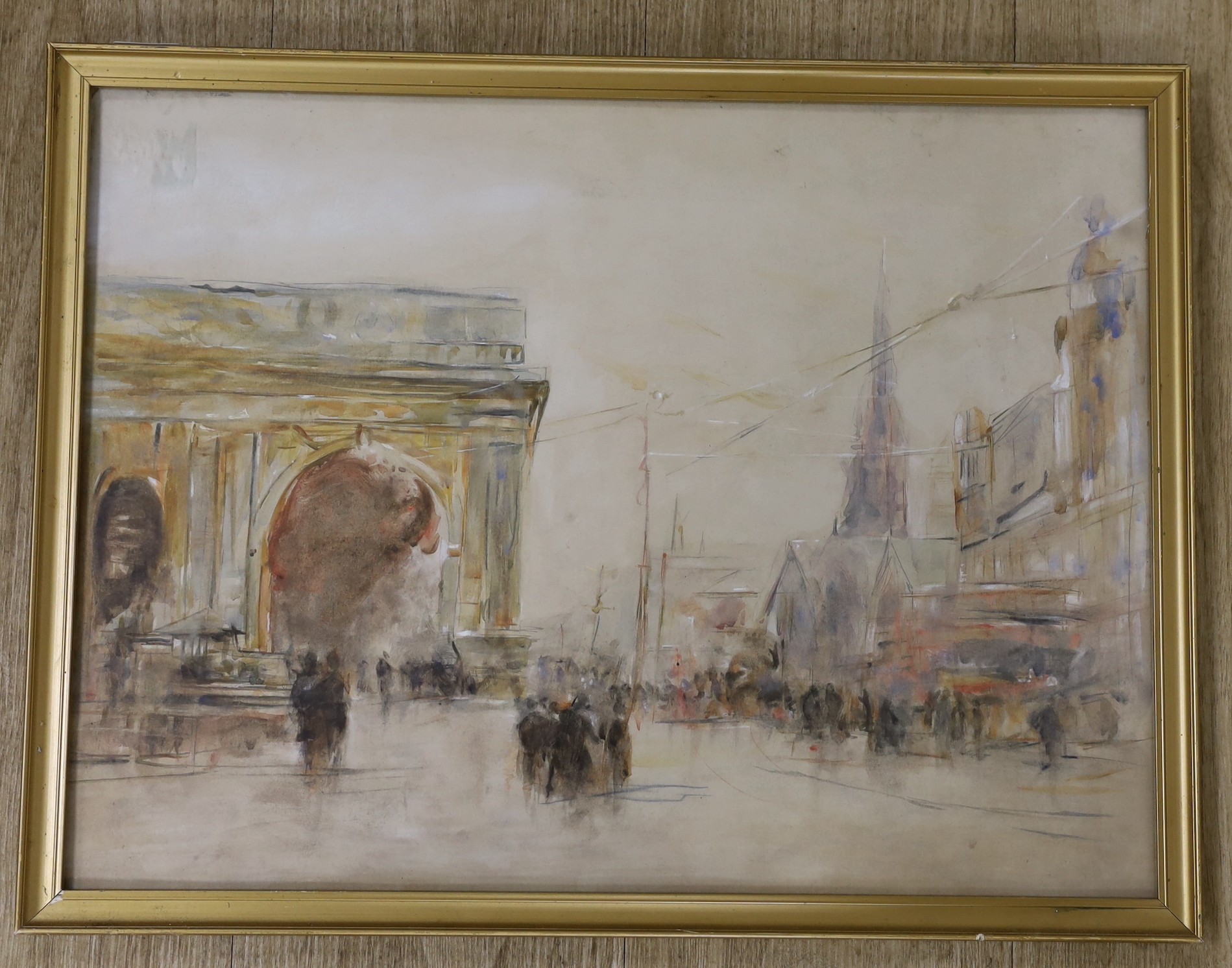 William Walcot (1874-1943), watercolour and pencil, View of Newcastle, 37 x 50cm